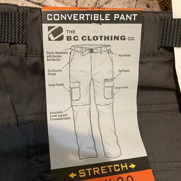 NWT B.C clothing men’s gray convertible pants/shorts cargo XXL/30 - Picture 13 of 14